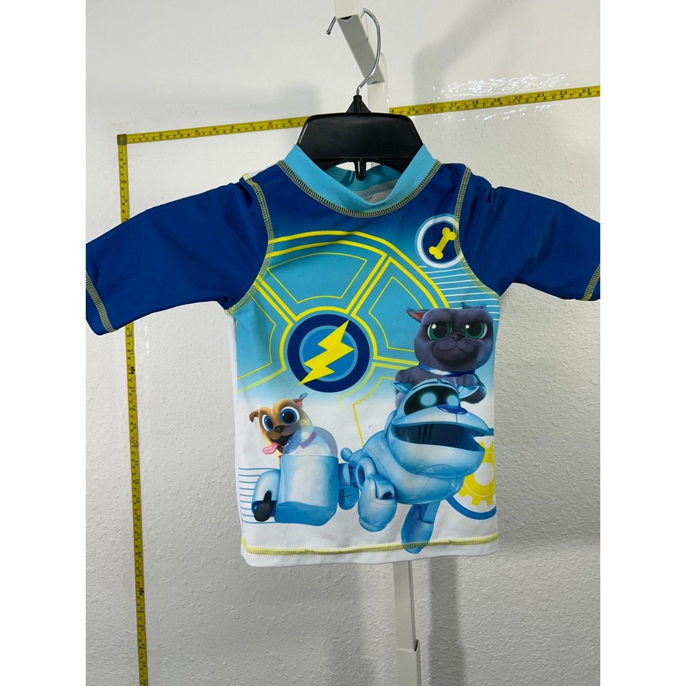 Disney Puppy Dog‎ Pals Rash Guard Swim Shirt Boys Blue Short Sleeve Mock Neck